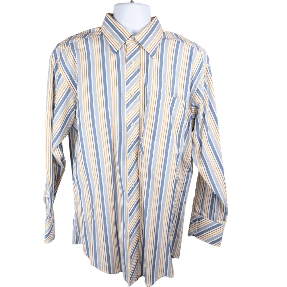 Ted Baker White Blue Orange Mens Striped Dress Shirt 16.5 22/23